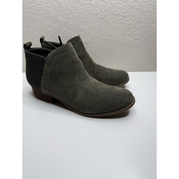 Toms Suede Ankle Booties Side Zip Women's Size 10 Olive Green Shoes Flat - Picture 2 of 9